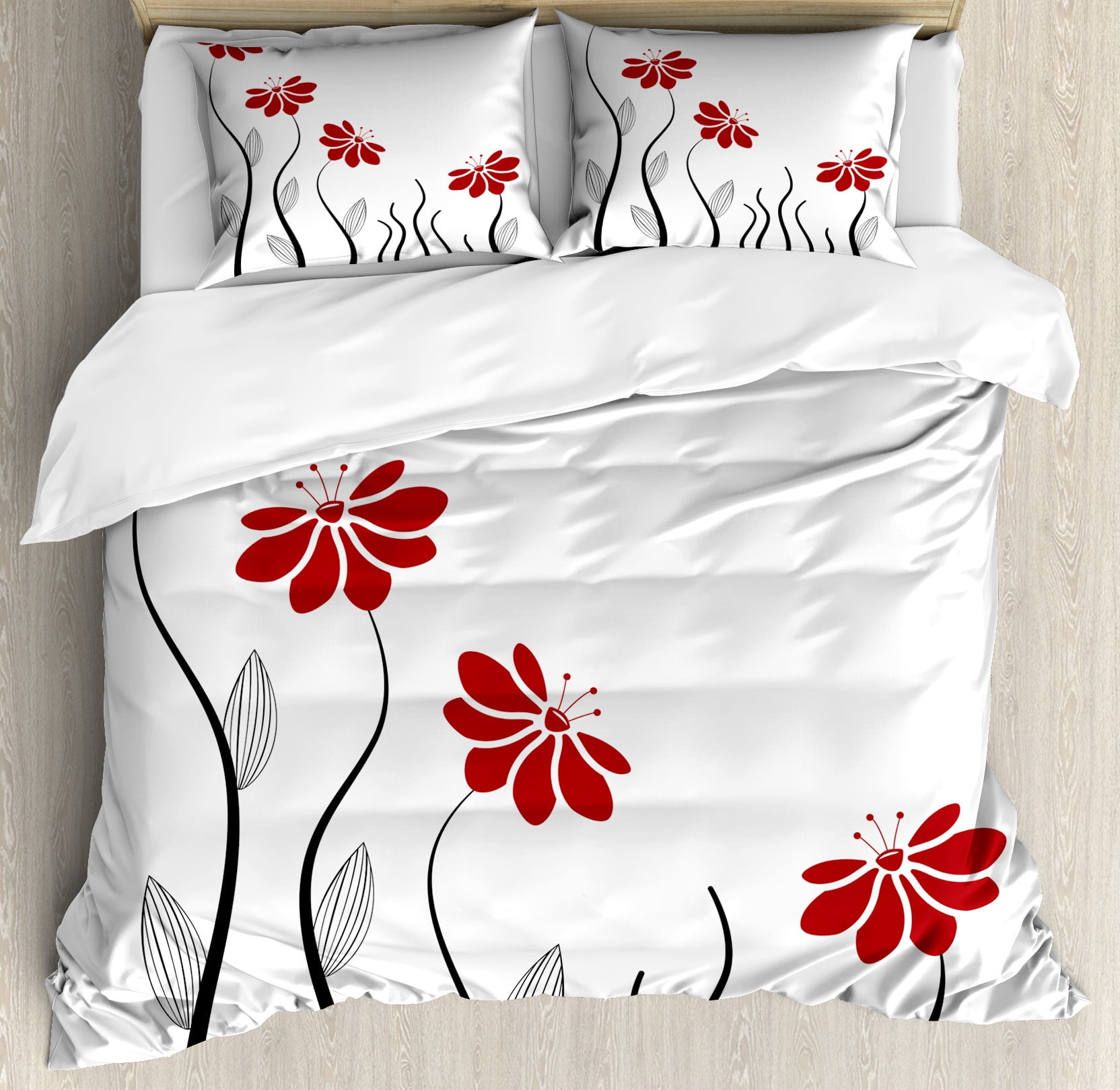 King Red and Black Floral Microfiber Duvet Cover Set