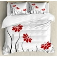 thumbnail image 1 of Flower Duvet Cover Set, Floral Petals with Striped Leaves and Lines Modern Style Geometrical Design Print, Decorative 3 Piece Bedding Set with 2 Pillow Shams, King Size, Red and Black, by Ambesonne, 1 of 3