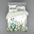 thumbnail image 1 of Flower Duvet Cover Set, Flowers and Leaves in a Spring Garden Daisies Roses Hydrangeas Artwork Print, Bedding Set with Shams and Fitted Sheet, 3 Sizes, by Ambesonne, 1 of 3