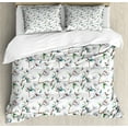 thumbnail image 1 of Flower Duvet Cover Set, Flower Garden in Nature Art with Leaves Royal Mallows in the Spring Print, Decorative 3 Piece Bedding Set with 2 Pillow Shams, Queen Size, White and Green, by Ambesonne, 1 of 3