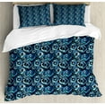 thumbnail image 1 of Flower Duvet Cover Set, Modernistic Abstract Floral Pattern with Aqua Color Palette Rose Petals Bloom, Decorative 3 Piece Bedding Set with 2 Pillow Shams, Calking Size, Multicolor, by Ambesonne, 1 of 3