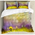 thumbnail image 1 of Flower Duvet Cover Set, Pastel Colored Floral Lawn and Shallow Depth of Field Nature Depiction Design, Decorative 3 Piece Bedding Set with 2 Pillow Shams, King Size, Purple Green, by Ambesonne, 1 of 3
