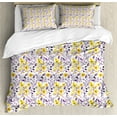 thumbnail image 1 of Flower Duvet Cover Set, Pattern with Flowers and Leaves ling Foliage Spring Rural Print, Decorative 3 Piece Bedding Set with 2 Pillow Shams, King Size, Yellow Purple White, by Ambesonne, 1 of 3