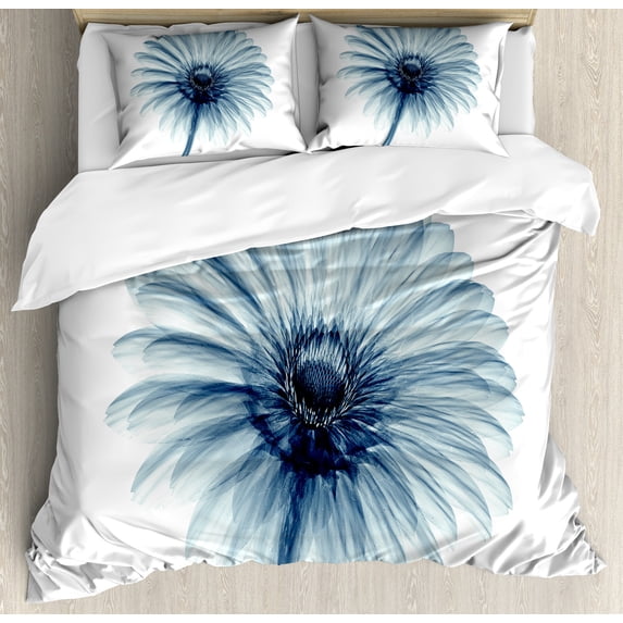 Flower Duvet Cover Set, Photo of a Daisy Flower with X-rays Different Look to the Plants in Nature Art Print, Decorative 3 Piece Bedding Set with 2 Pillow Shams, Queen Size, Teal White, by Ambesonne
