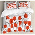 thumbnail image 1 of Flower Duvet Cover Set, Poppy Flowers Blossom Art Deco Style Summertime Garden Modern Repetition, Decorative 3 Piece Bedding Set with 2 Pillow Shams, Calking Size, Vermilion and Pearl, by Ambesonne, 1 of 3