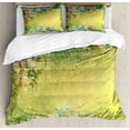thumbnail image 1 of Flower Duvet Cover Set Queen Size, Spring Foliage with Leaves Hand Drawn Aesthetic Inspiring Envrionmental Friendly Picture, Decorative 3 Piece Bedding Set with 2 Pillow Shams, Green, by Ambesonne, 1 of 3