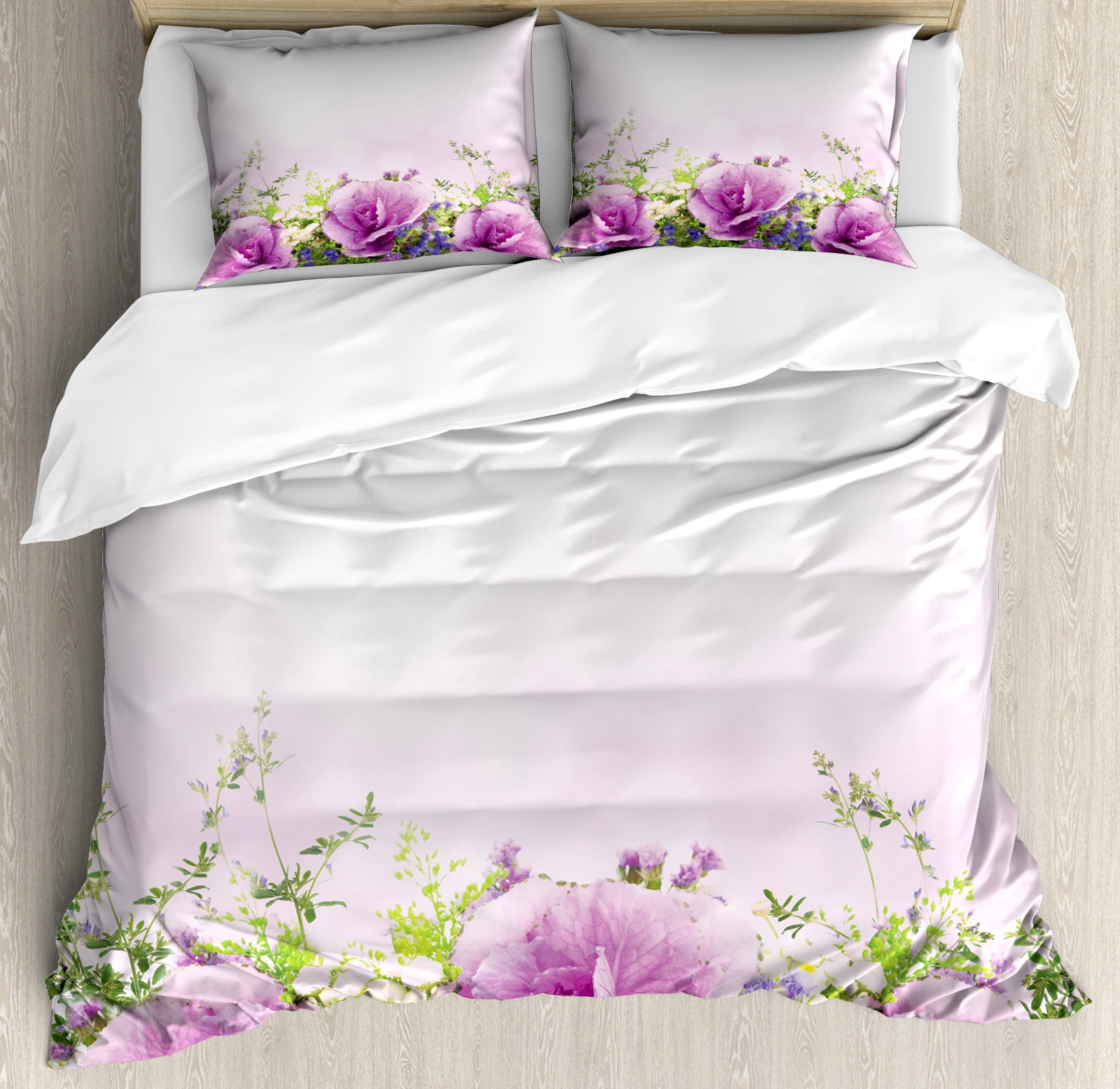 Lavender Green Floral Microfiber Queen Duvet Cover Set