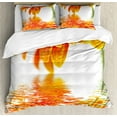 thumbnail image 1 of Flower Duvet Cover Set, Sun Flora Reflection on the Water in a Rainy Day Leaves in a Water River Photo, Decorative 3 Piece Bedding Set with 2 Pillow Shams, Queen Size, Orange, by Ambesonne, 1 of 3