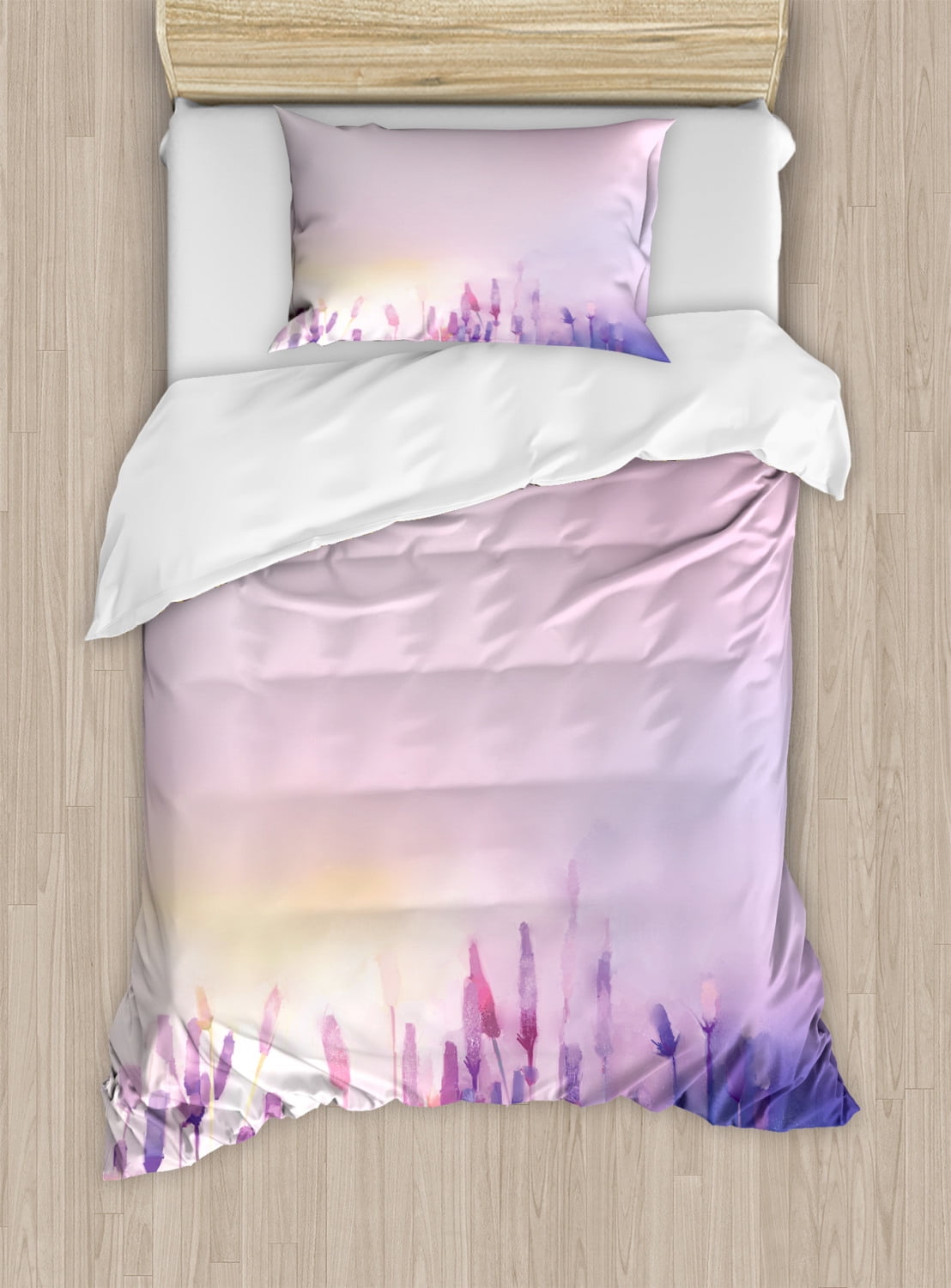 Twin Lilac and Purple Watercolor Flower Duvet Cover Set