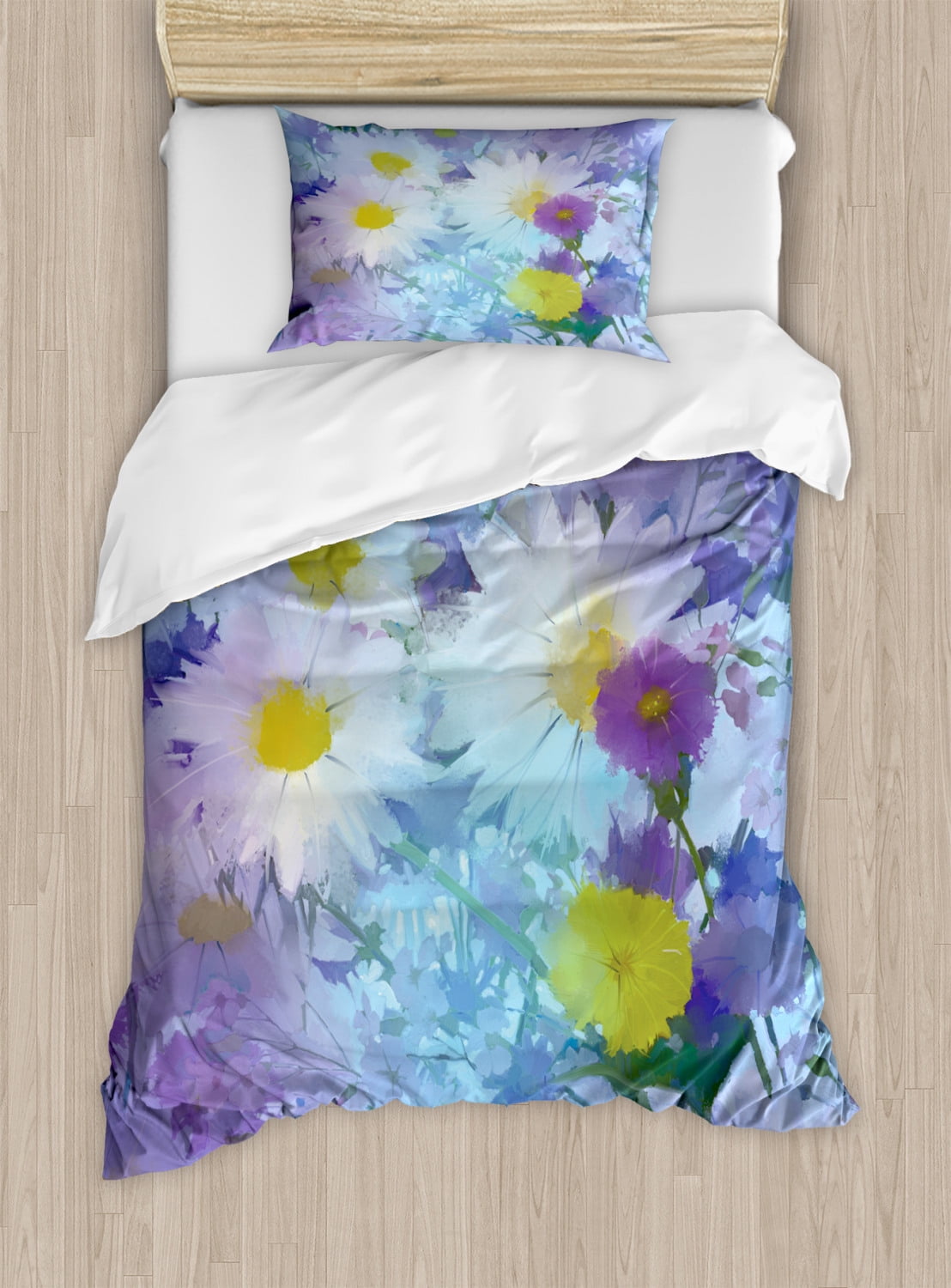 Twin Size Watercolor Floral Pastel Duvet Cover Set