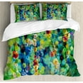 thumbnail image 1 of Flower Duvet Cover Set, Vibrant Colored Blooms Clusters down from Branch Spring Season Birth Season Image, Decorative 3 Piece Bedding Set with 2 Pillow Shams, Queen Size, Green Blue, by Ambesonne, 1 of 3