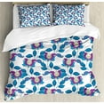 thumbnail image 1 of Flower Duvet Cover Set, Vintage Vibrant Blossoms Tulip Eco Bouquet Shabby Form Art Print, Decorative 3 Piece Bedding Set with 2 Pillow Shams, King Size, Blue Violet Grey, by Ambesonne, 1 of 3