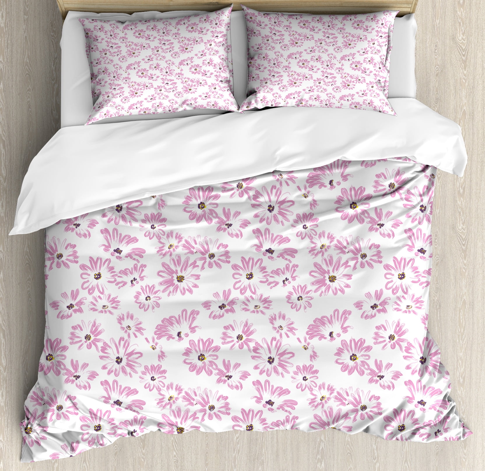 King Size Pale Pink Floral Duvet Cover Set