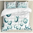 thumbnail image 1 of Flower Duvet Cover Set, X-ray Picture of Poppy Flowers in a Windy Day Unusual Look into the Nature Art Image, Decorative 3 Piece Bedding Set with 2 Pillow Shams, King Size, White Teal, by Ambesonne, 1 of 3