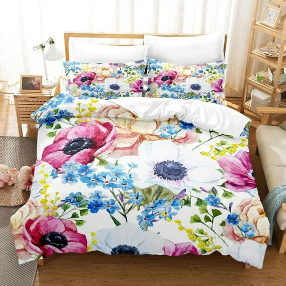 Flower Duvet Cover Set for Women Bedroom Decor 3d Digital Print Polyester Comforter Cover Quilt Cover King Full Size