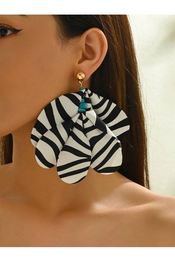 Flower Earrings Earrings With Zebra Print And Turquoise Accent