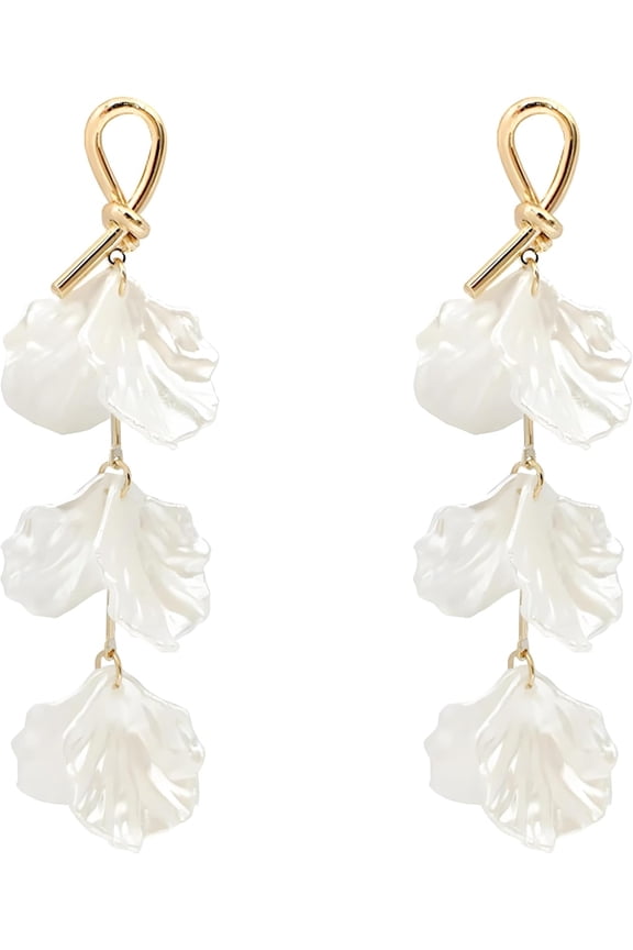 Flower Earrings for Women Elegant Shell shaped white petal tassel Spring Dangle Drop earrings Charm Post Long Fringe Pearl Pendant Petal Stud Bride Wedding Jewelry Gifts