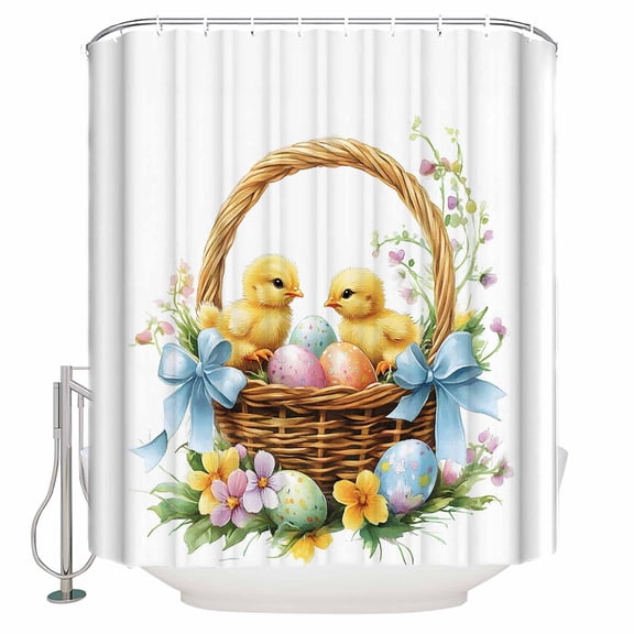 Flower Egg Bird Shower Curtains for Bathroom Waterproof Fabric Bath Curtains Decor Bath Tub Curtain Spring Easter Farmhouse Animal Painting Decorative Shower Curtain Sets with 12 Hooks, 72x72 Inch