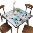 thumbnail image 1 of Flower Elastic Fitted Tablecloth, Wood Butterfly Daisy Rustic Blue Floral Wipeable Square Table Cover, for Indoor Holiday Family Banquet and Outdoor Patio Use, Fits to 36 x 36 in Table, 1 of 4