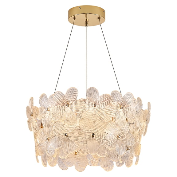 Flower Elegant Crystal LED Chandelier 20 Brushed Gold Contemporary for Dining Room Dimmable Flush Mount High Ceiling Chandeliers with Remote Control for Entryway Bedroom(3000K-6500K)