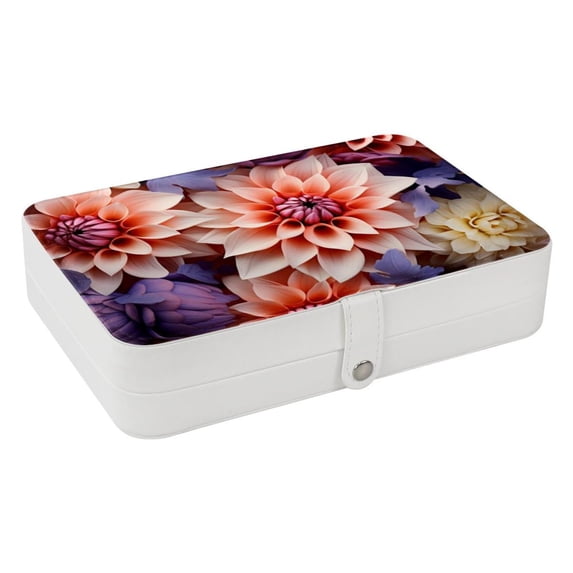 Flower Elegant PU Leather Display Case with Removable Compartment for Earring Organizer and Necklace Holder - Portable Storage Box