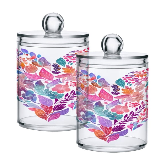 Flower Element Heart Valentine Translucent Plastic Cans Storage Canisters with Lid Set of 2