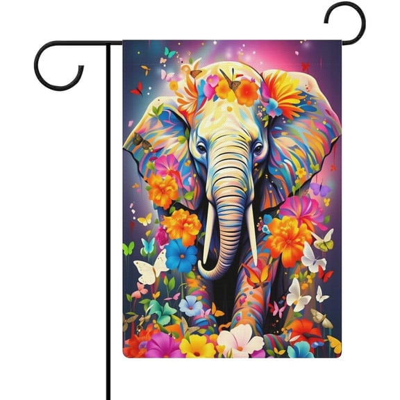 Flower Elephant Garden Flag 12 x 18 Inch Linen Outdoor Decor