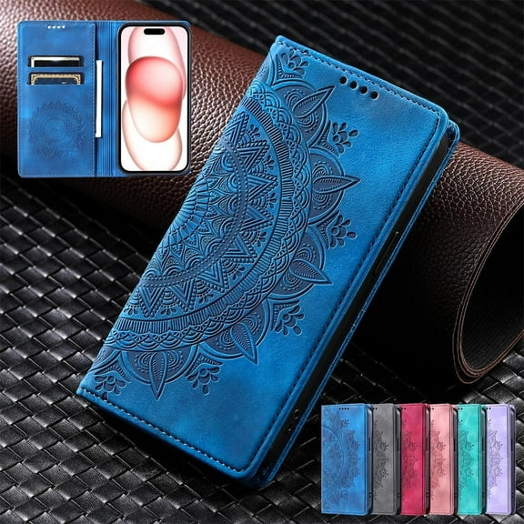 Flower Embossed Flip Wallet Leather Case for iPhone 16ProMax 16Pro 16Plus 16 16e 15ProMax 15Pro 15Plus 15 14ProMax 14Pro 14 13ProMax 13Pro 13 12ProMax 12Pro 12 11 XS Max XR X 8 7 Plus SE
