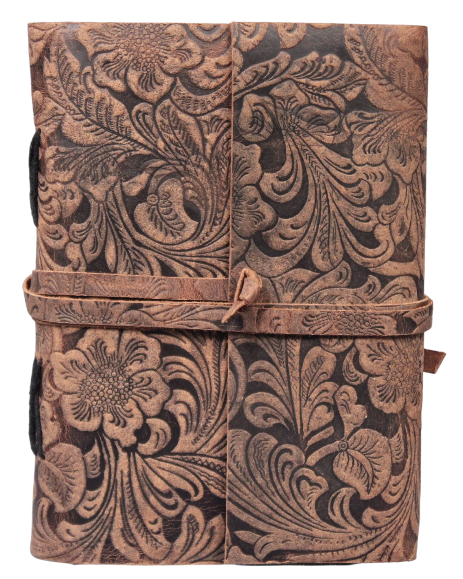 Flower Embossed Journal Book Of Shadow Genuine Leather Diary Handmade Sketchbook Brown Notebook For Writing Unlined Pages