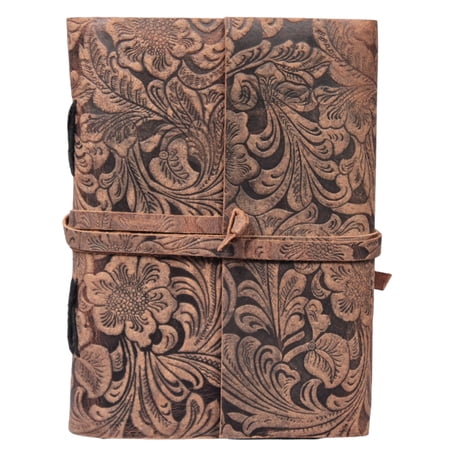 Flower Embossed Journal Book Of Shadow Genuine Leather Diary Handmade Sketchbook Brown Notebook For Writing Unlined Pages