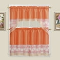 thumbnail image 1 of Flower Embroidered 3-Piece Kitchen Curtain Tiers & Swag Set, Orange color, 58x36 & 28x36 inches for daily life and holiday, 1 of 2