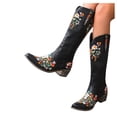 thumbnail image 1 of Flower Embroidered Knee High Cowboy Cowgirl Boots for Women 2025 Winter Fall Floral Wide Calf Dress Tall Boots Black Size 8.5, 1 of 5