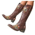 thumbnail image 1 of Flower Embroidered Knee High Cowboy Cowgirl Boots for Women 2025 Winter Fall Floral Wide Calf Dress Tall Boots Brown Size 8, 1 of 4