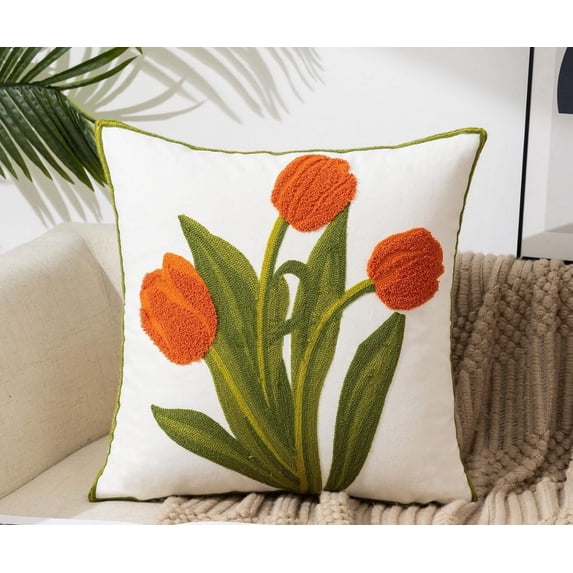 Flower Embroidered Pillow Covers Farmhouse Throw Pillow Cover Garden Cushion Case for Home Decor Couch Throw Pillows 18x18inch