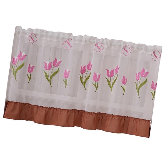 Flower Embroidered Window Curtain 150Cm Length Polyester Fabric For Bedroom Light Control Privacy Draps