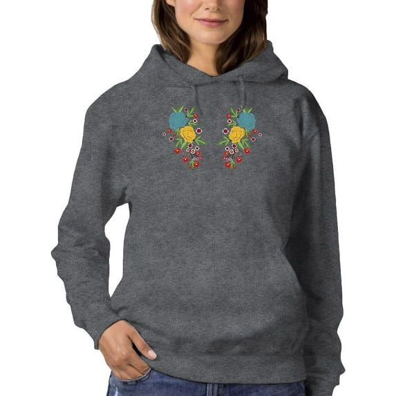 Flower Embroidery Hand Drawn Hoodie Women -Image by Shutterstock, Female Large