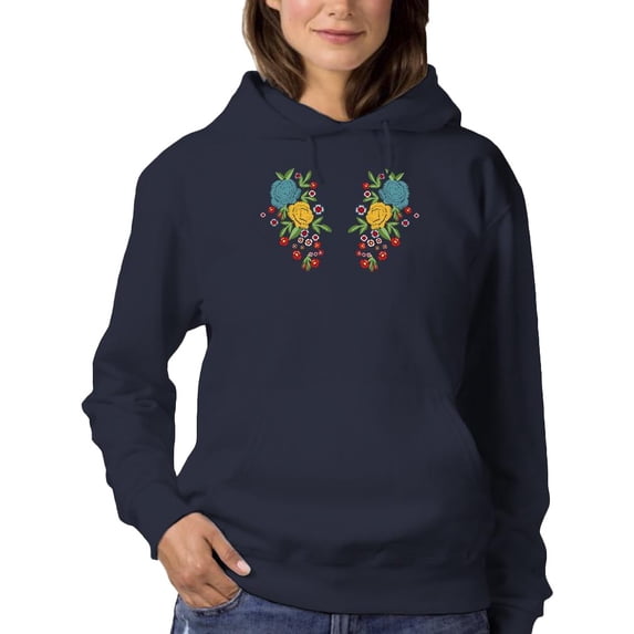 Flower Embroidery Hand Drawn Hoodie Women -Image by Shutterstock, Female XX-Large