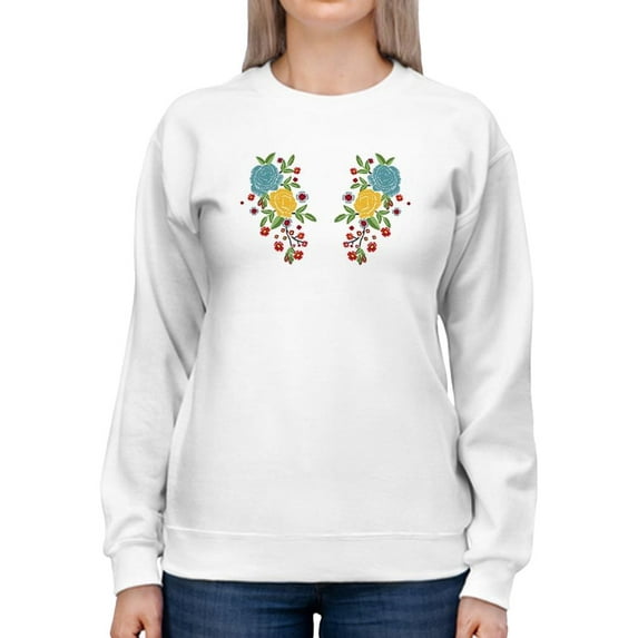 Flower Embroidery Hand Drawn Sweatshirt Women -Image by Shutterstock, Female 5X-Large