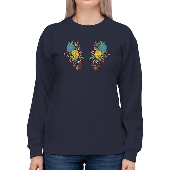 Flower Embroidery Hand Drawn Sweatshirt Women -Image by Shutterstock, Female 5X-Large