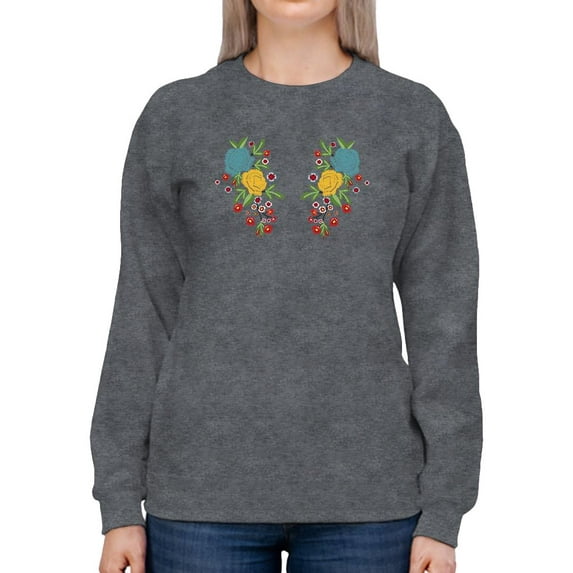 Flower Embroidery Hand Drawn Sweatshirt Women -Image by Shutterstock, Female Medium