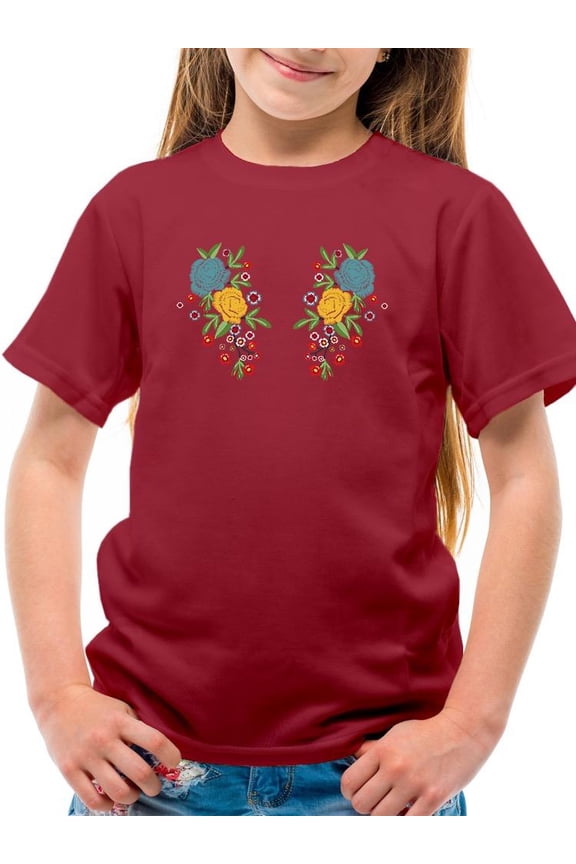 Flower Embroidery Hand Drawn T-Shirt Juniors -Image by Shutterstock, Large