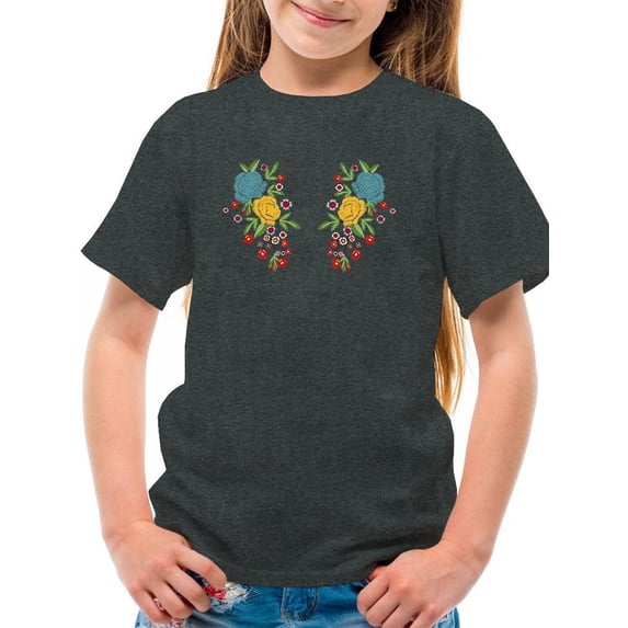 Flower Embroidery Hand Drawn T-Shirt Juniors -Image by Shutterstock, x-Large