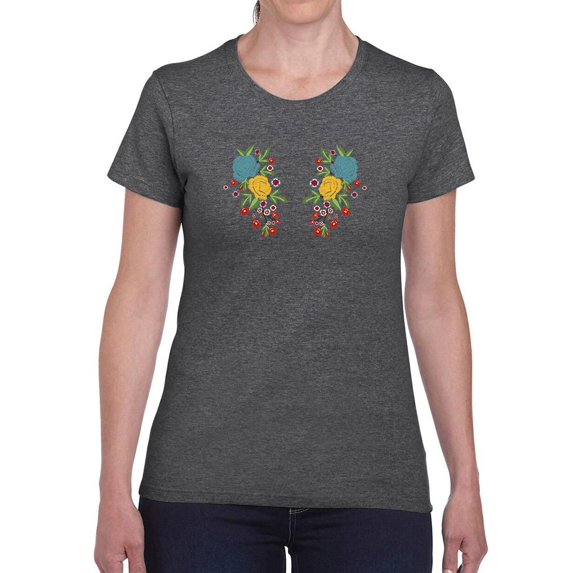 Flower Embroidery Hand Drawn T-Shirt Women -Image by Shutterstock, Female 5X-Large