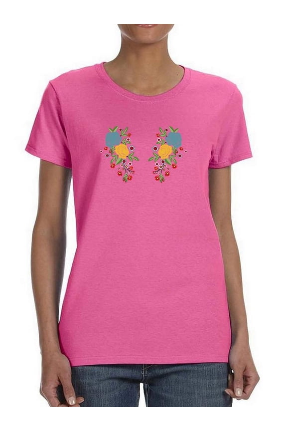 Flower Embroidery Hand Drawn T-Shirt Women -Image by Shutterstock, Female Medium