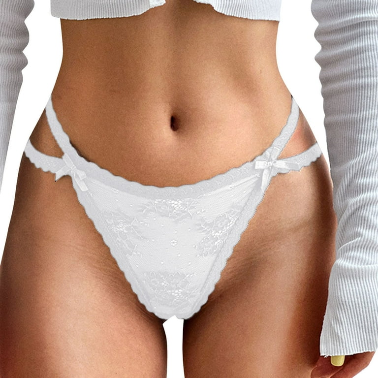 Flower Embroidery Lace Transparent Women Underwear Thong Hollow