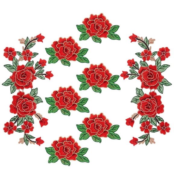 Flower Embroidery Polyester Cloth Iron On Patches Costume Accessories Paillette Appliques FireBrick 82~276x110~120x4.5mm 8pcs/set DIY