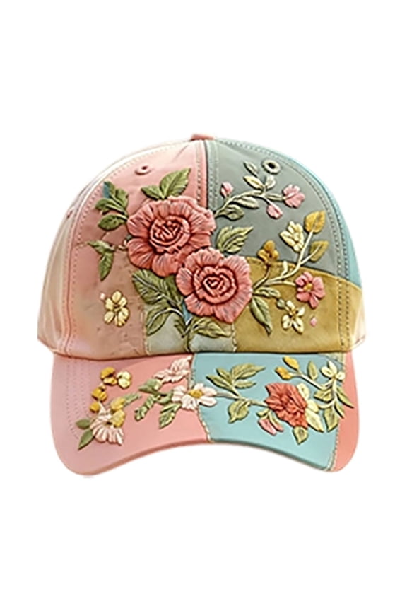 Women Vintage Hummingbird Floral Baseball Cap, Rhinestone Flower Printed Adjustable Dad Hat, Lightweight Sun Hat for Outdoor Travel Daily Wear