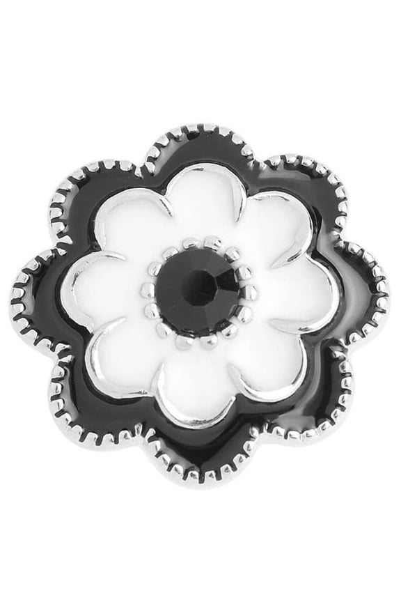 Snap Jewelry 18MM White Flower Enamel Ginger Charm with Rhinestone Center