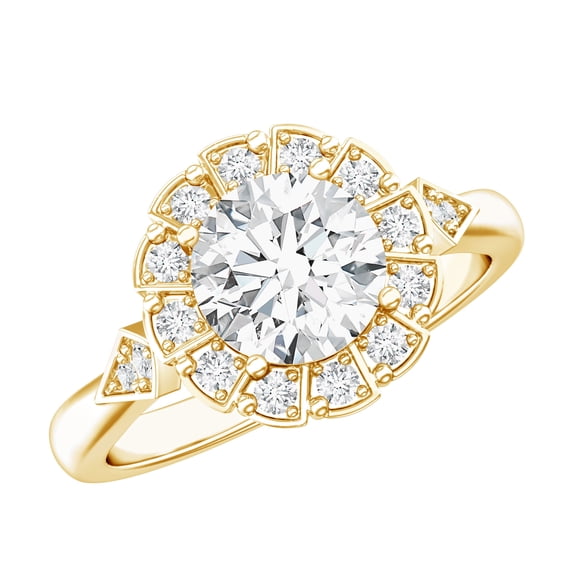 Rosec Jewels Flower Engagement Ring - Lab Created Diamond Halo Ring - EF-VS Quality Certified, 14K Yellow Gold, US 7.00