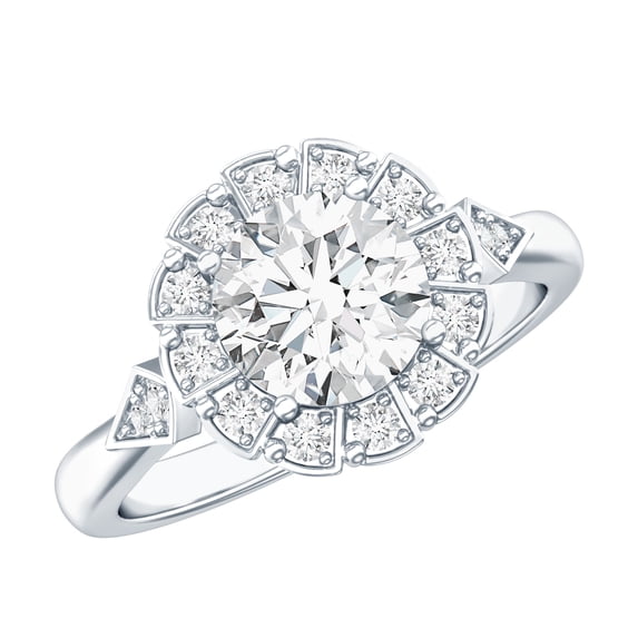 Rosec Jewels Flower Engagement Ring - Lab Created Diamond Halo Ring - EF-VS Quality Certified, 925 Sterling Silver, US 4.00
